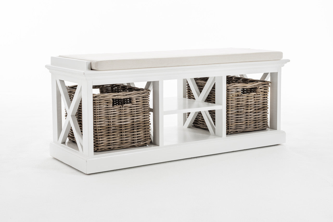 French Coastal Bench & Basket Set 47"