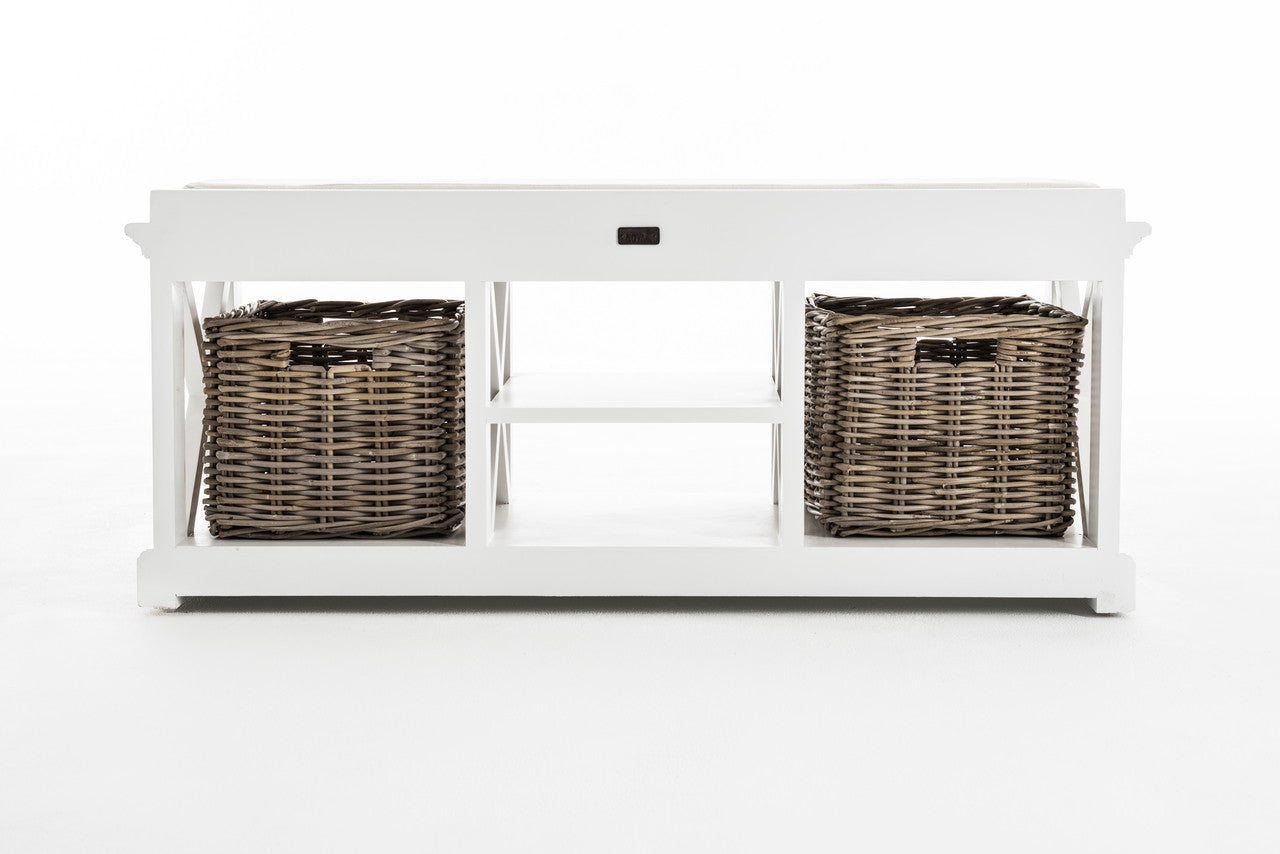 French Coastal Bench & Basket Set 47"
