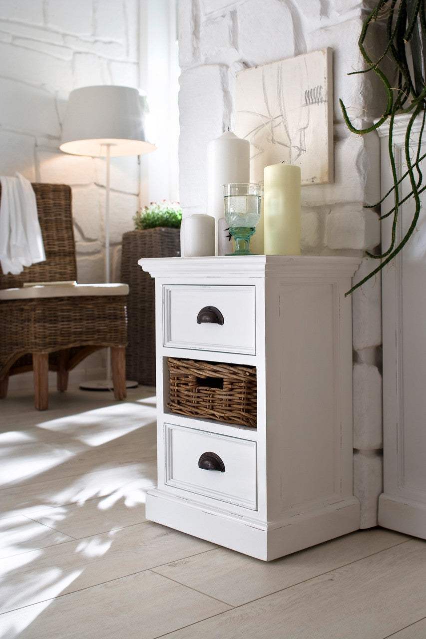 French Coastal Bedside Storage Unit with Basket 16"