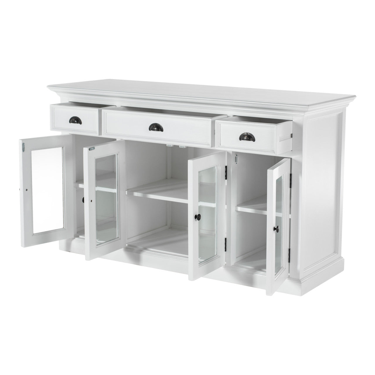 French Coastal Buffet with 4 Glass Doors 3 Drawers  57"