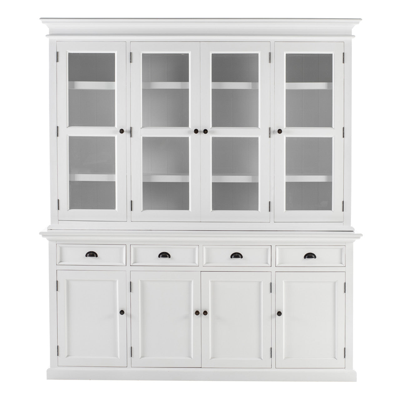 French Coastal Buffet Hutch Unit with 4 Glass Doors 79"
