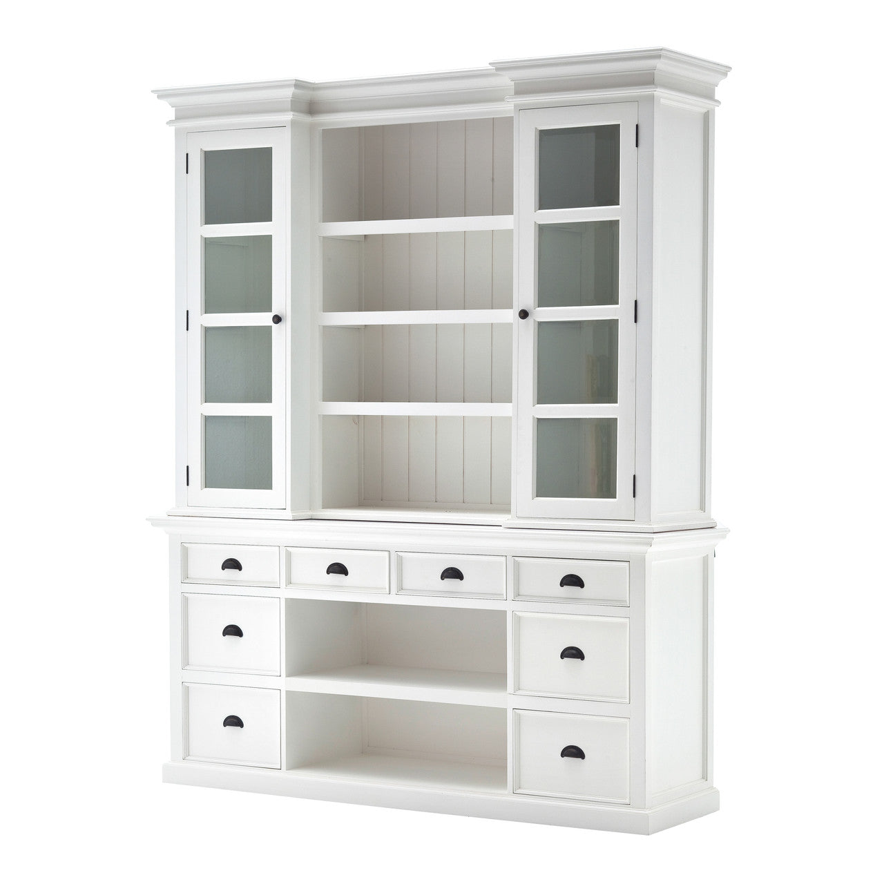 French Coastal Library Hutch with Basket Set 71"