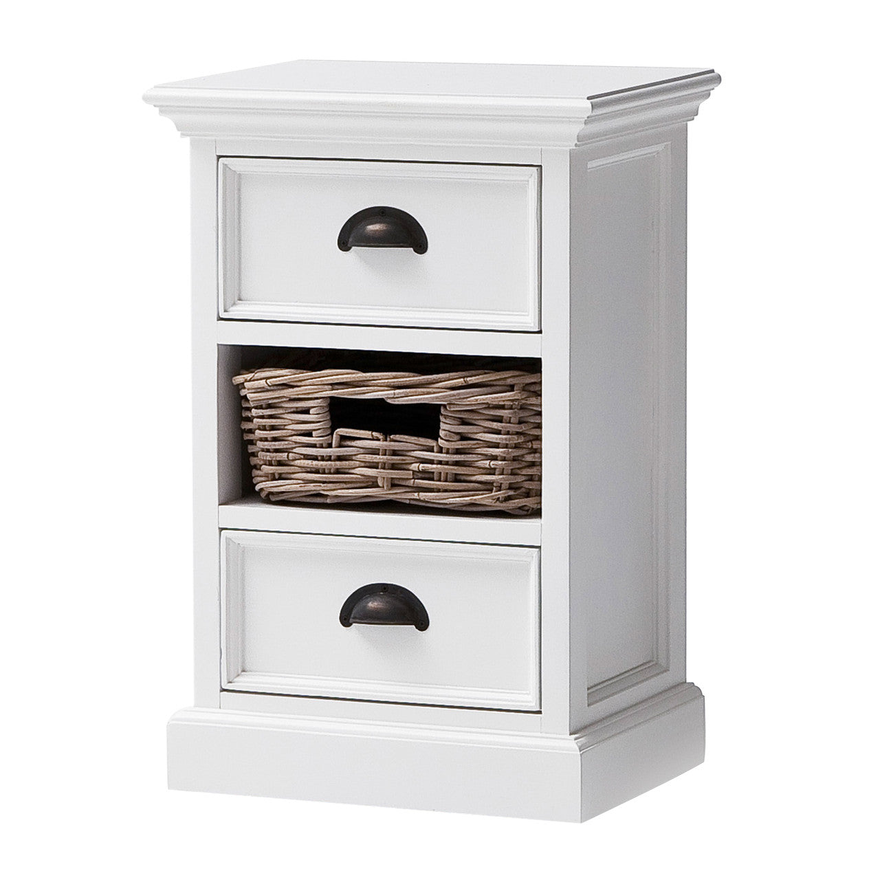 French Coastal Bedside Storage Unit with Basket 16"