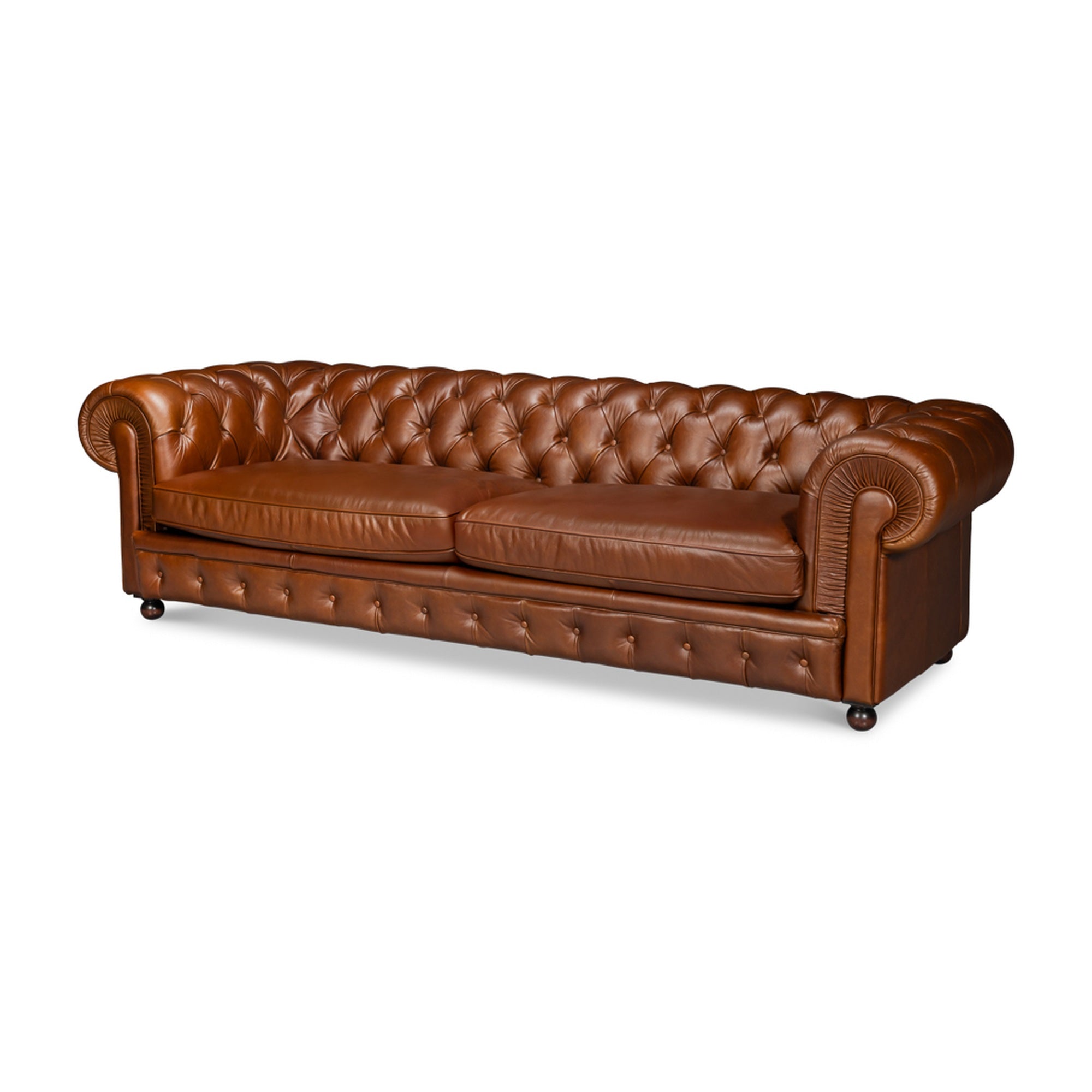 Savile Leather Sofa, Marseile Dark Brown by Sarreid Ltd