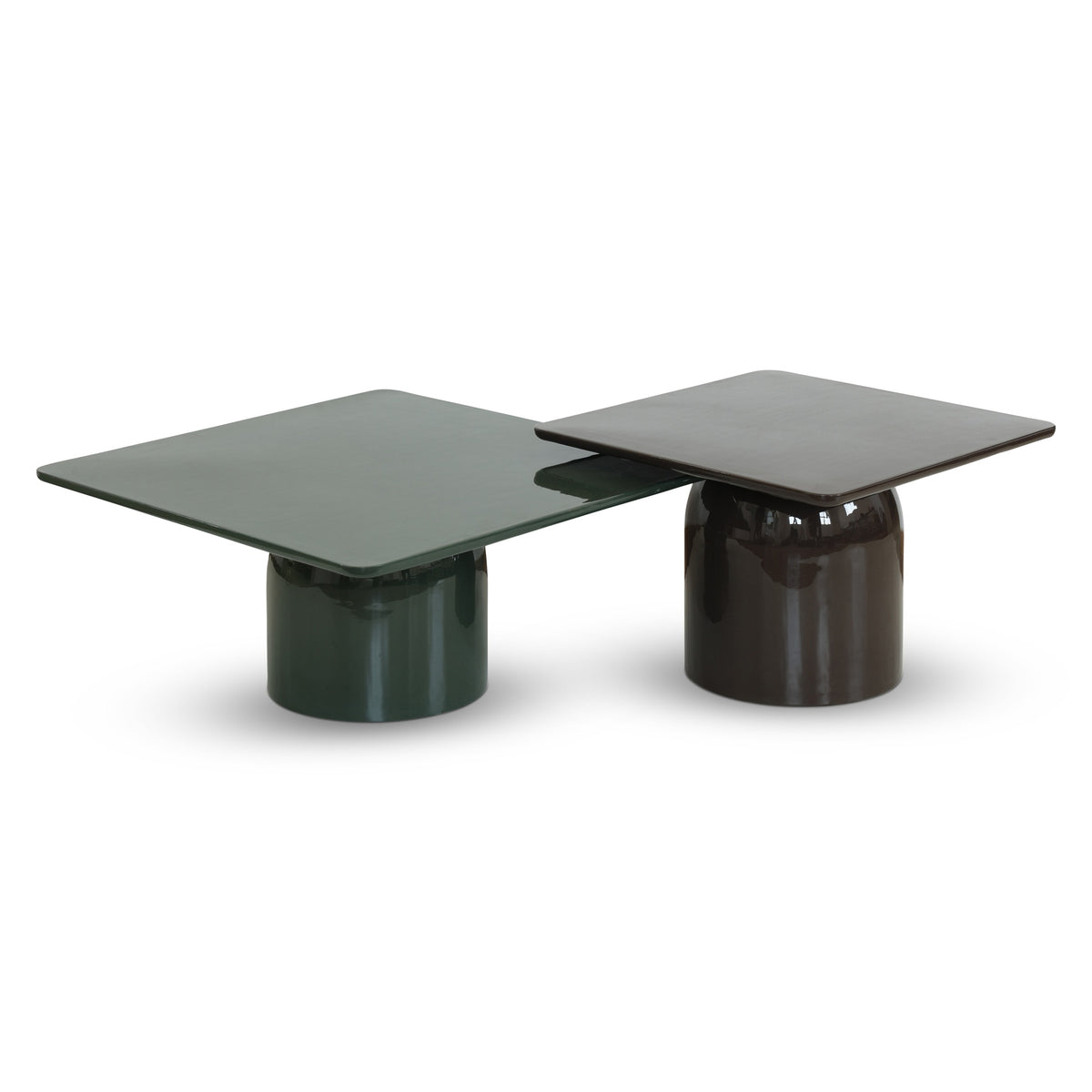 Alessia Nesting Coffee Tables, Tall Deep Umber Brown / Short Obsidian Green by Urbia - product view