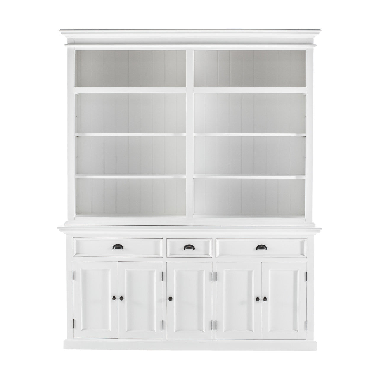 French Coastal Hutch Bookcase 5 Doors 3 Drawers 71"