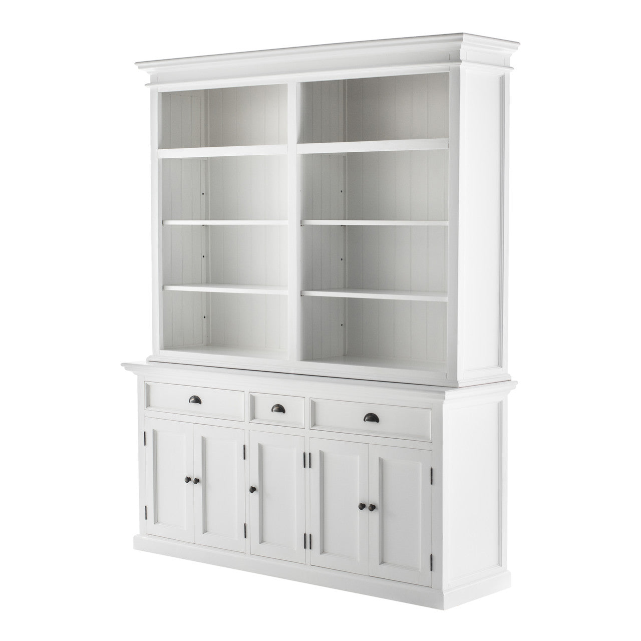 French Coastal Hutch Bookcase 5 Doors 3 Drawers 71"