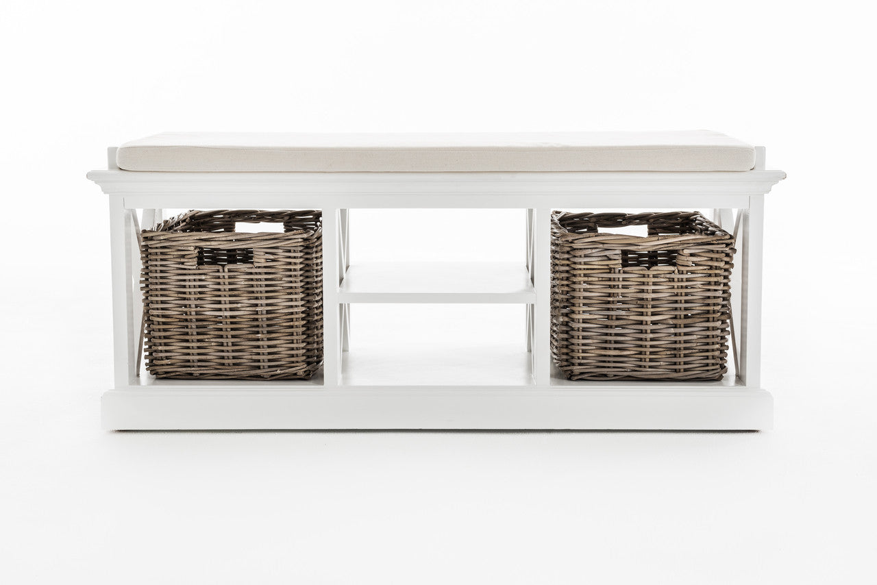 French Coastal Bench & Basket Set 47"