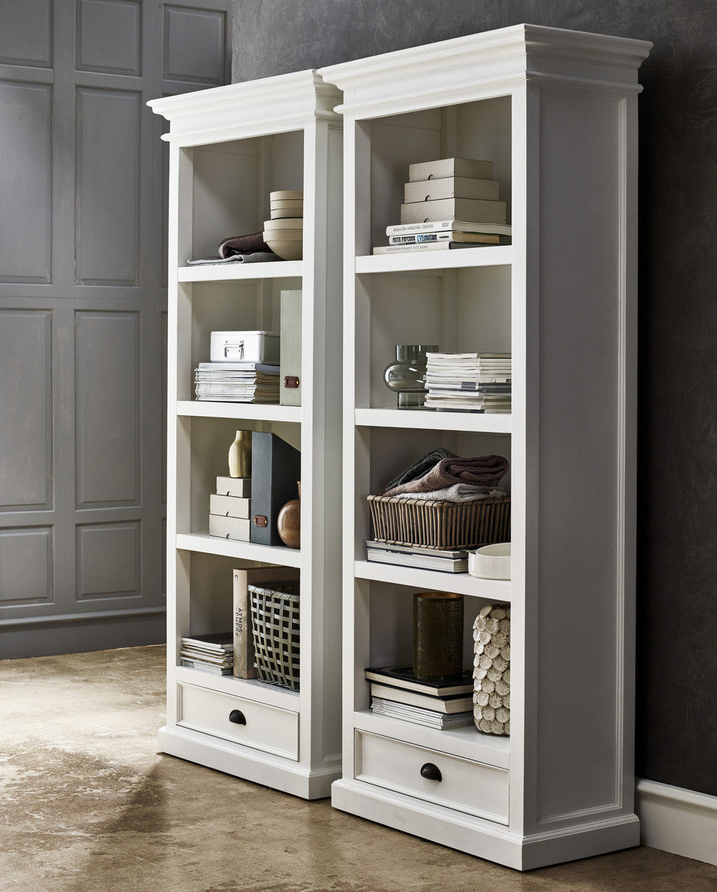 French Coastal Bookcase with 1 Drawer 32"