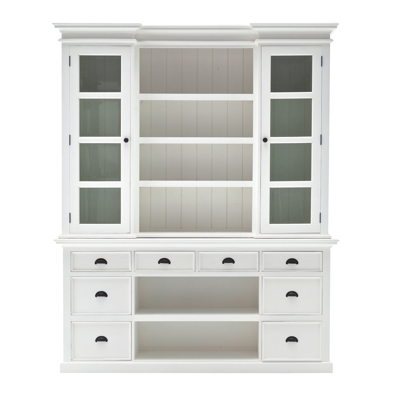 French Coastal Library Hutch with Basket Set 71"