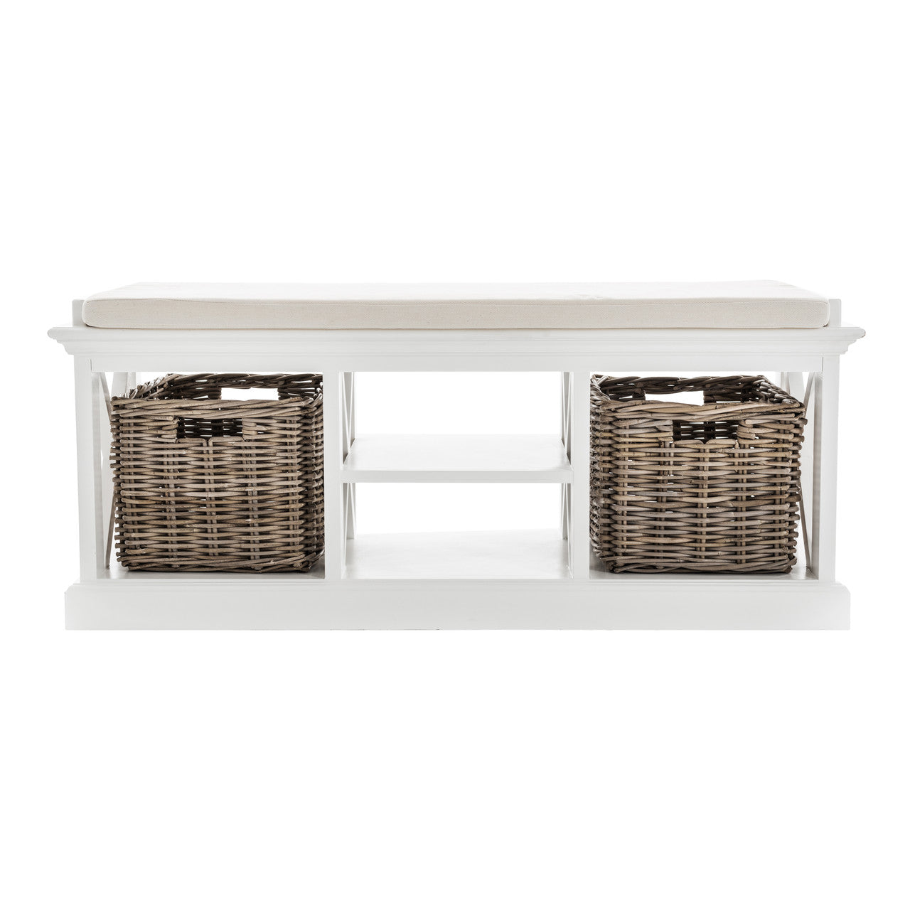 French Coastal Bench & Basket Set 47"