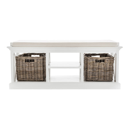 French Coastal Bench & Basket Set 47"
