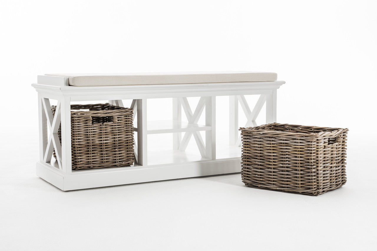 French Coastal Bench & Basket Set 47"