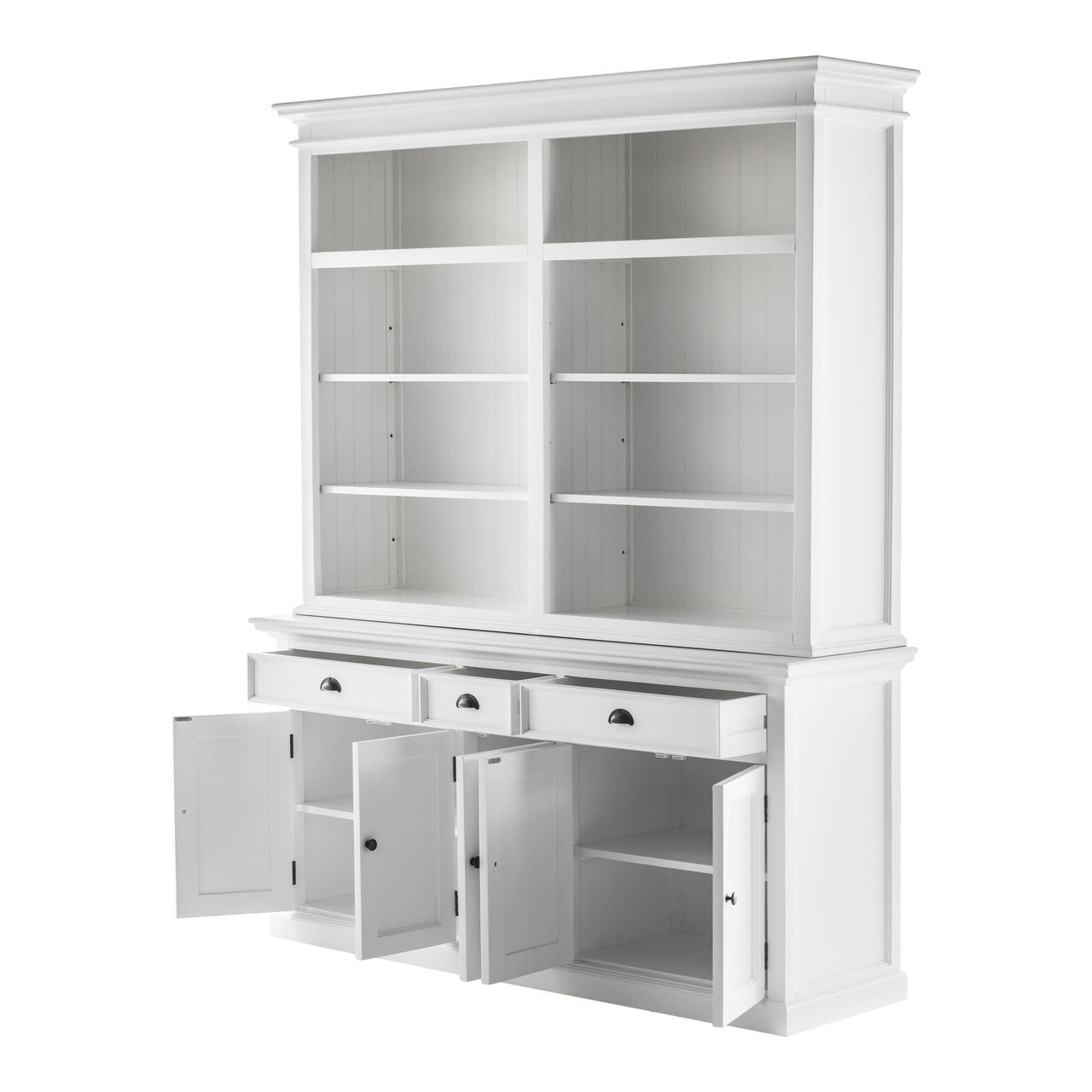 French Coastal Hutch Bookcase 5 Doors 3 Drawers 71"
