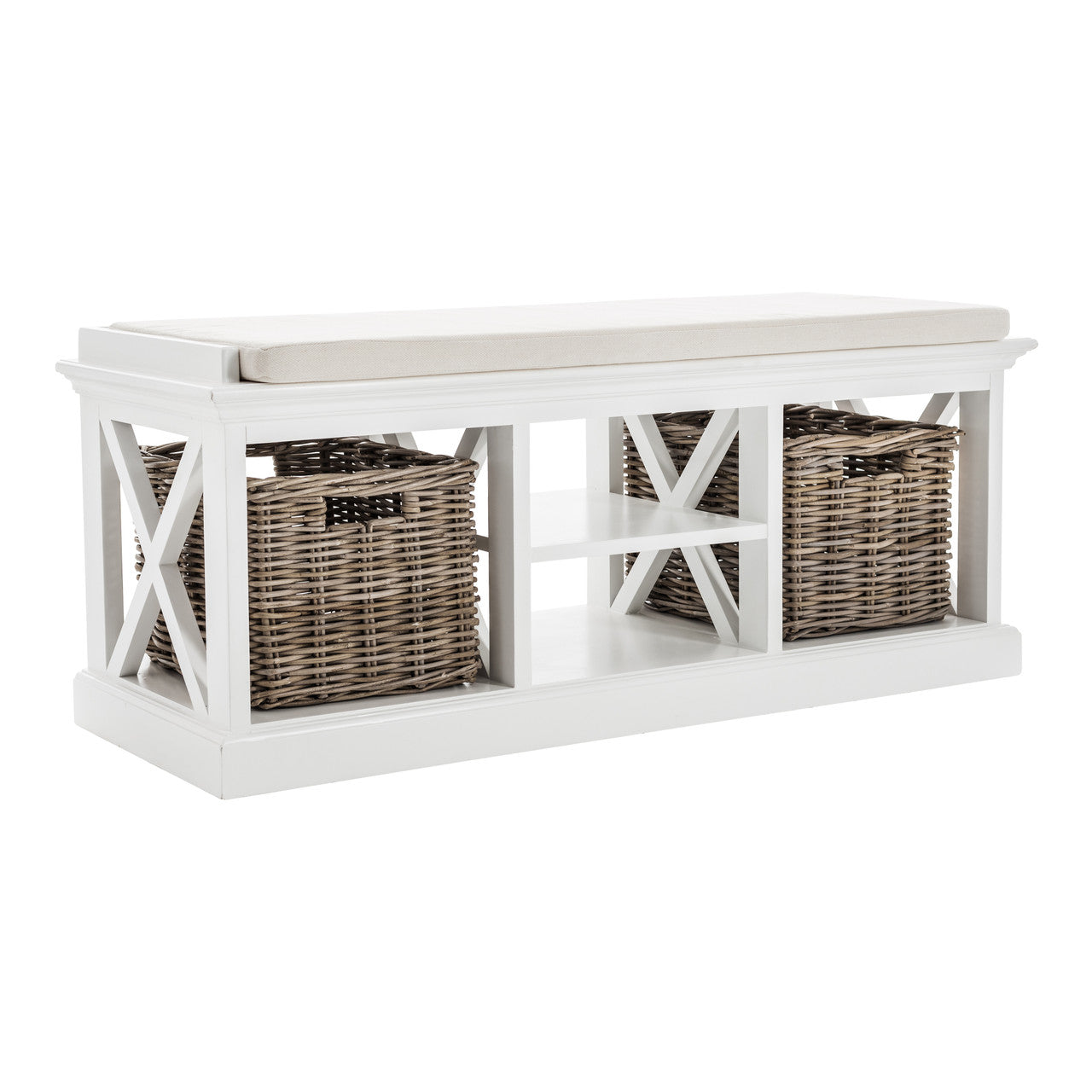 French Coastal Bench & Basket Set 47"