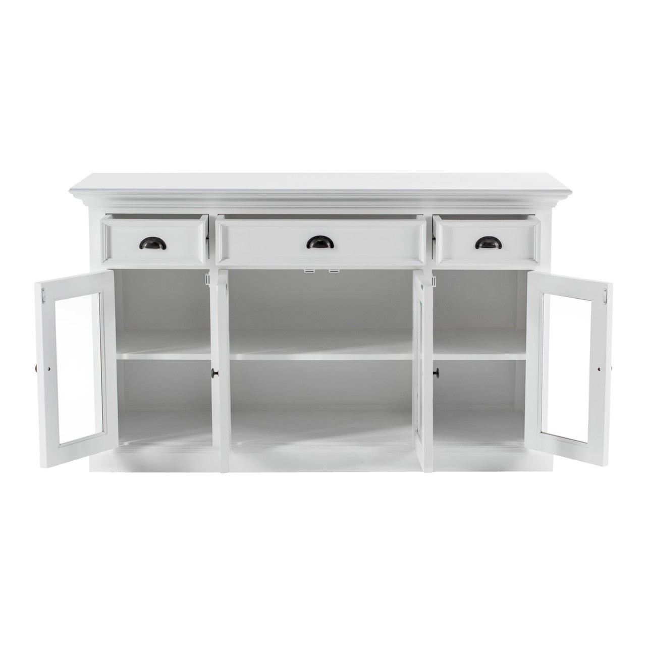 French Coastal Buffet with 4 Glass Doors 3 Drawers  57"