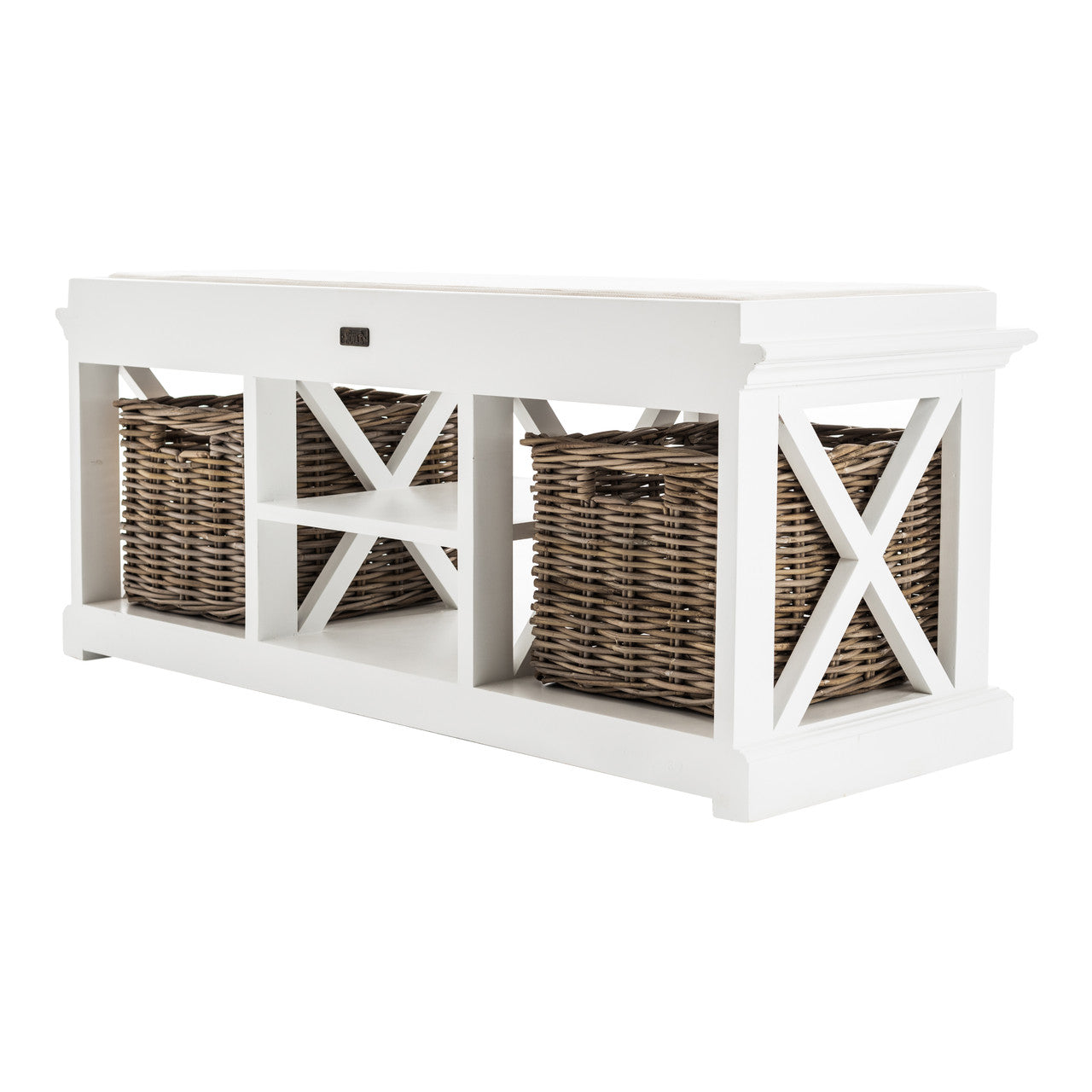 French Coastal Bench & Basket Set 47"