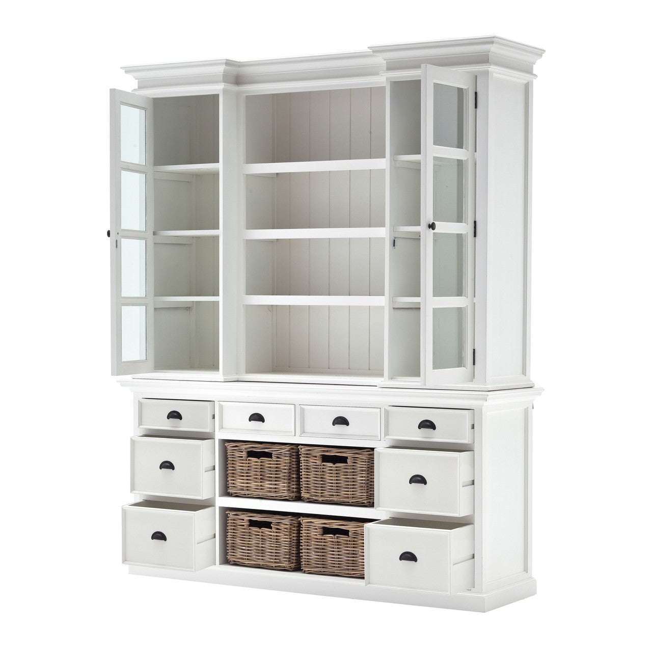 French Coastal Library Hutch with Basket Set 71"