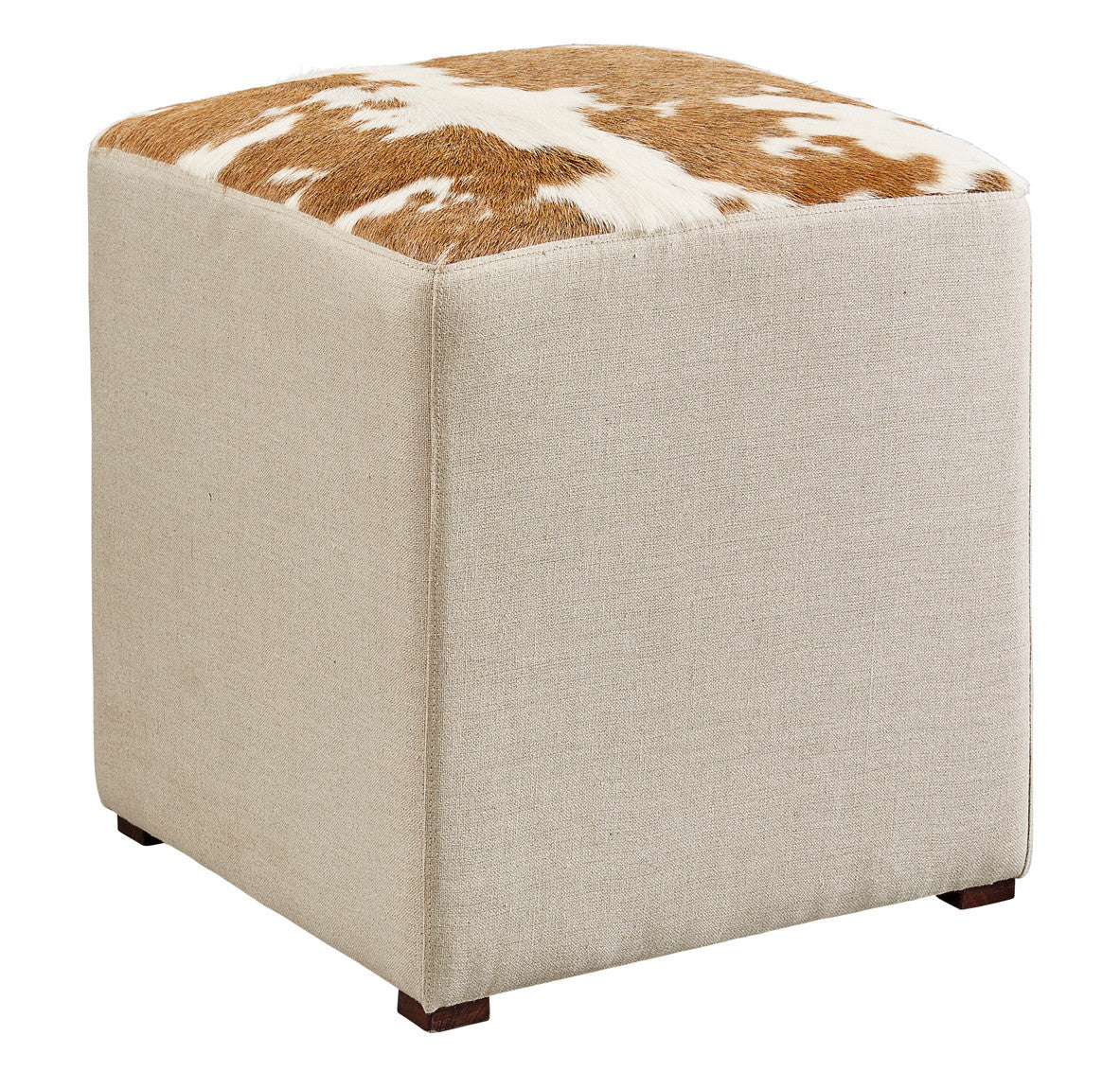 Austin Hide Top & Linen Sqaure Ottoman 17"