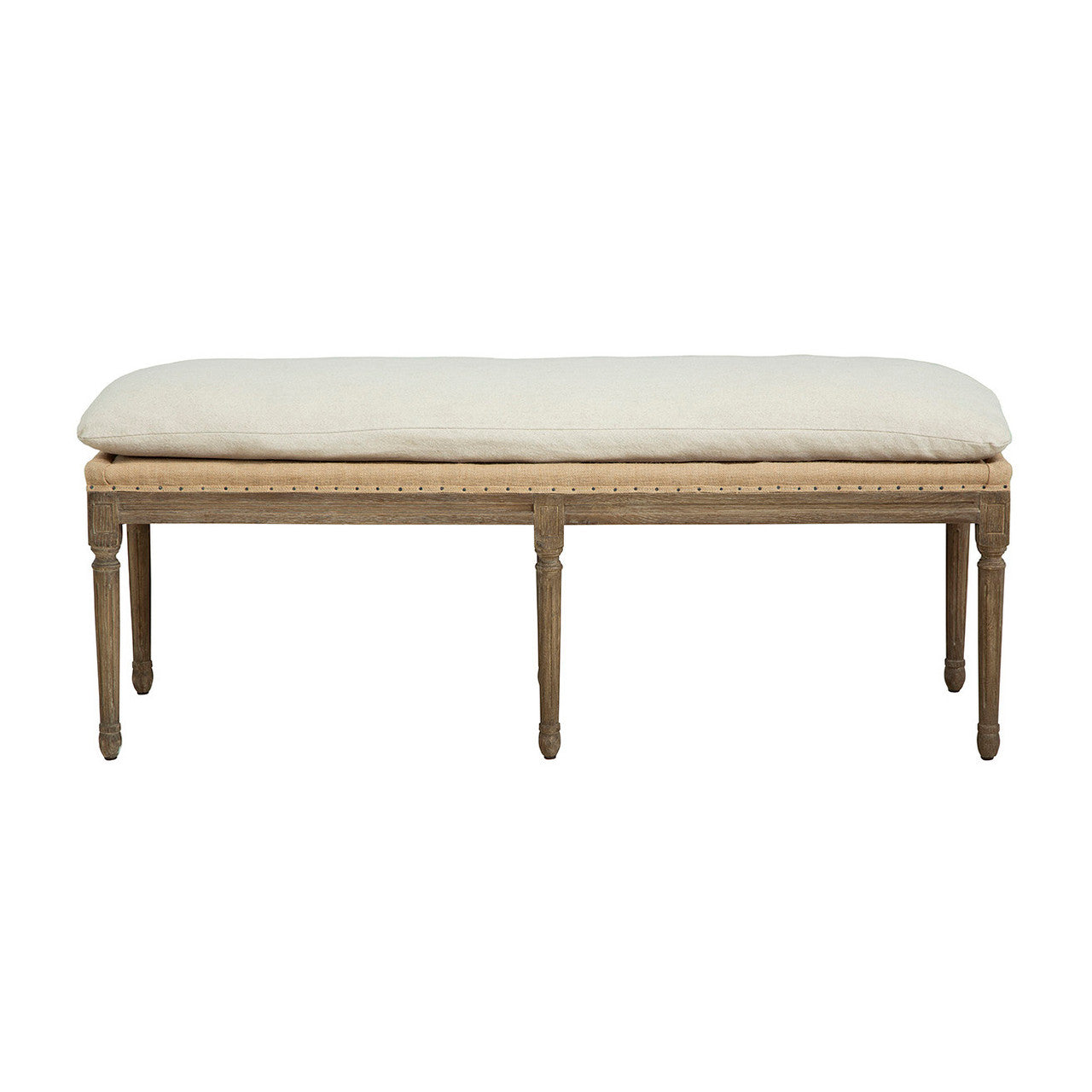 Bergere Linen & Jute Upholstered Oak Bench 54"