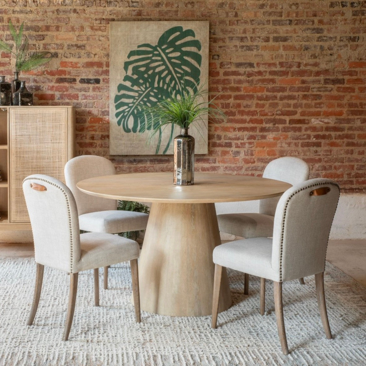 Casablanca 54" Round Dining Table in Natural White