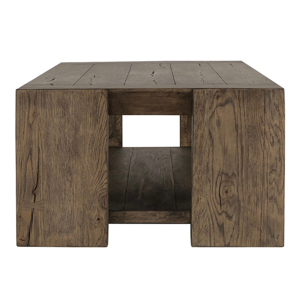 Troy Reclaimed Oak Coffee Table in Suede Brown 60"