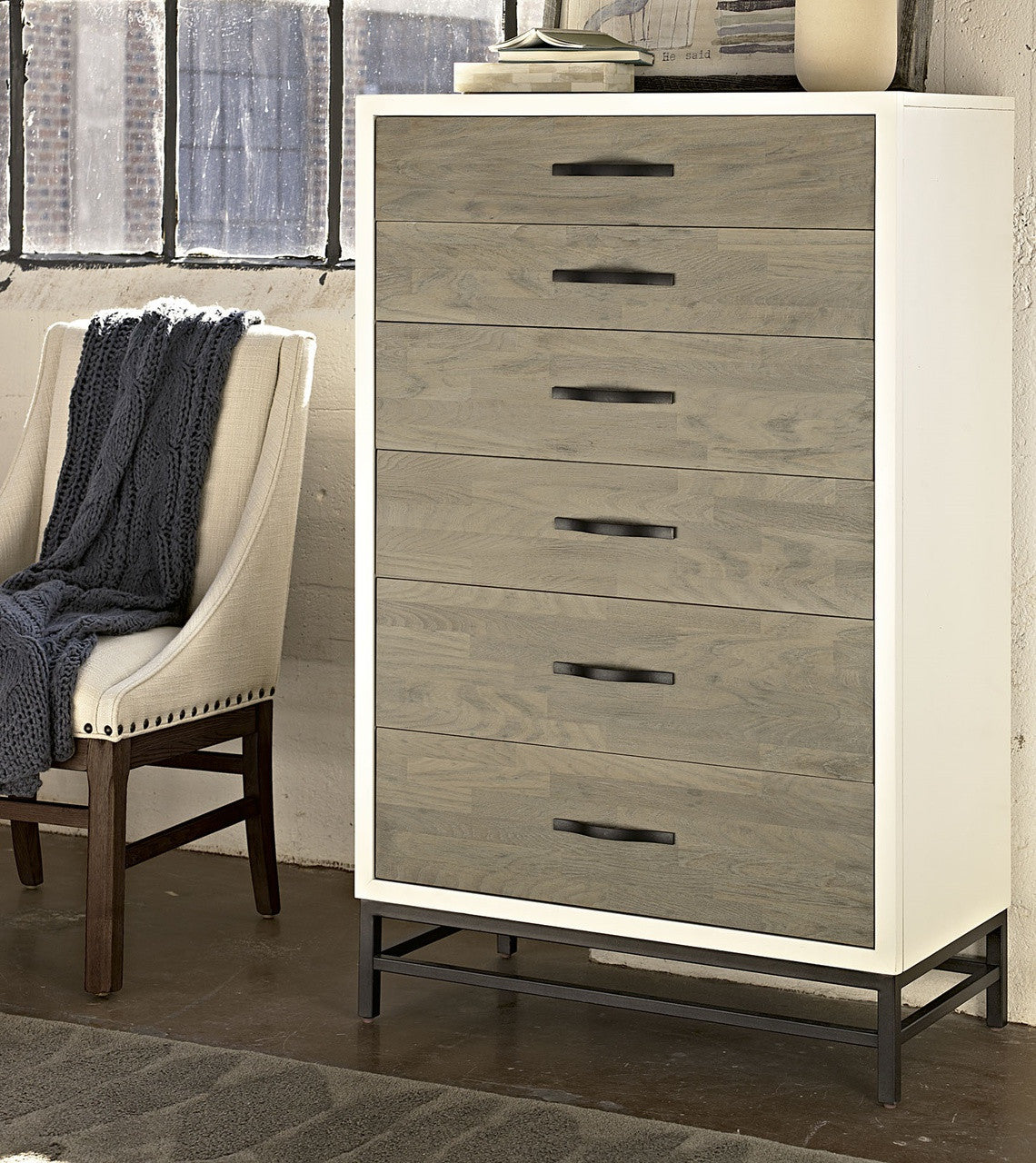 Modern Gray and white 5 drawer chest