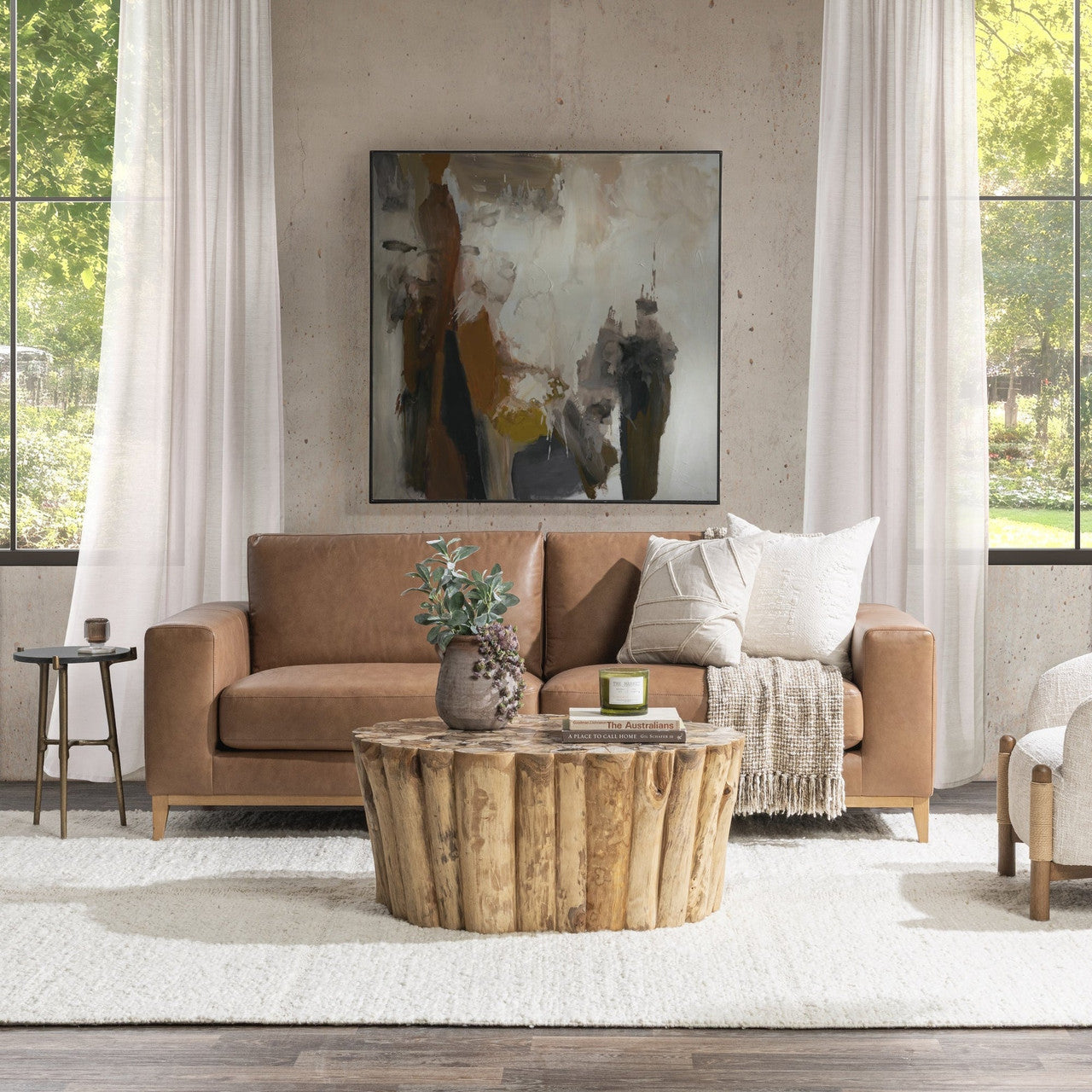 Donovan Tan Leather Sofa