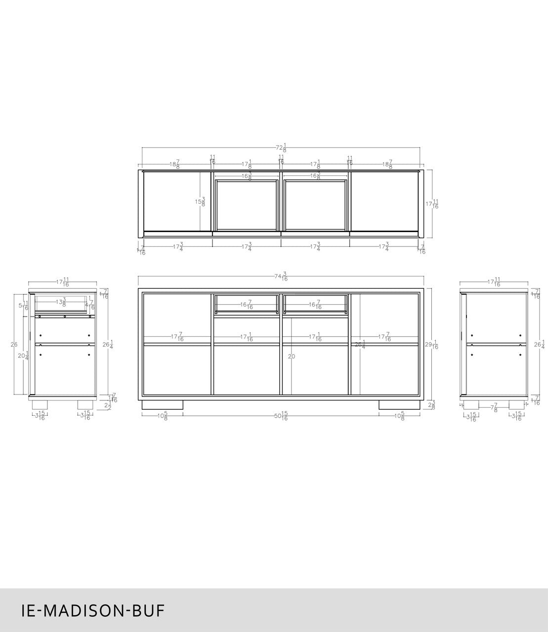 IE Series - Madison Buffet - Charcoal - Gold Base