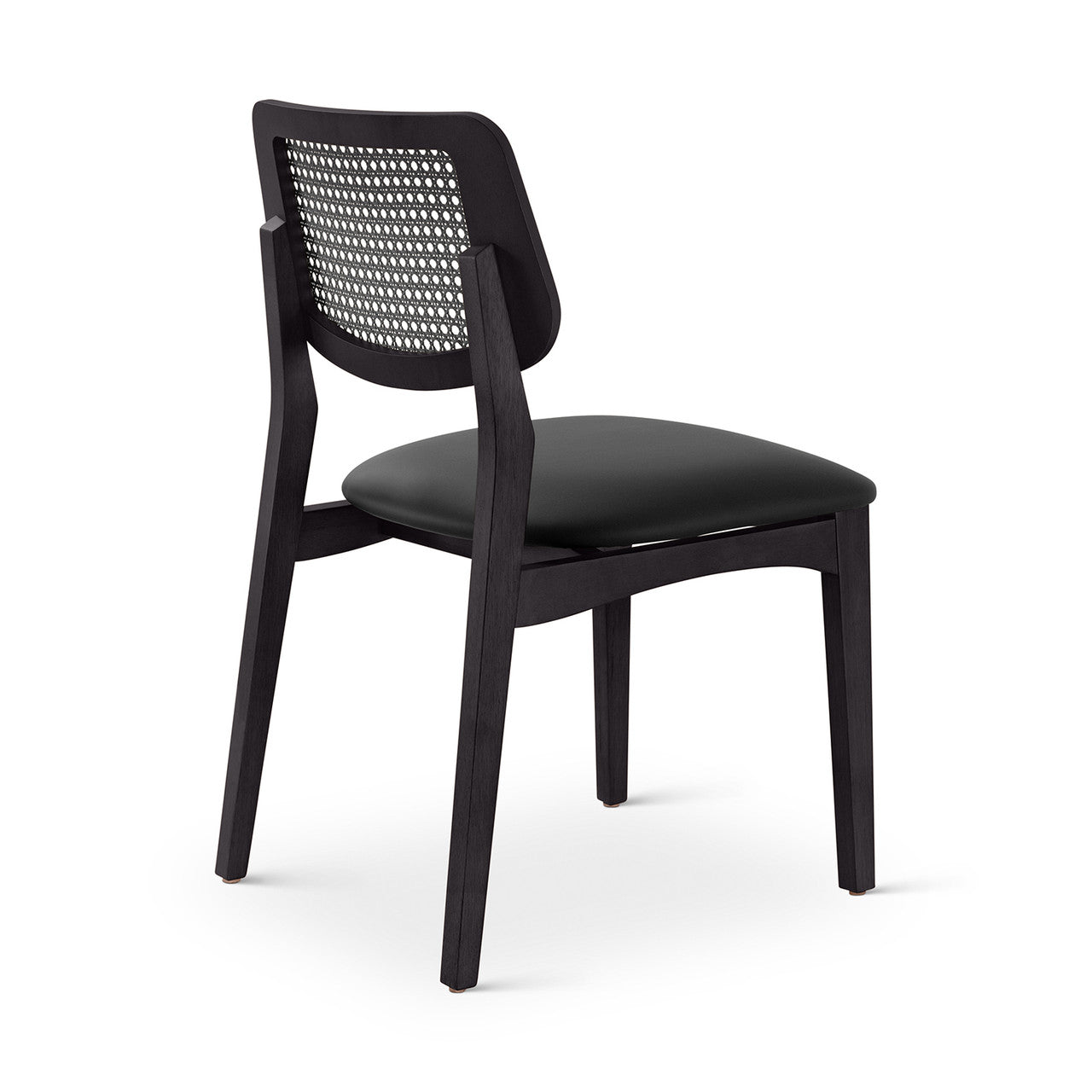Modern Brazilian - Beth - Cane Side Chair - Shimmy Black Vinyl Seat - Ebano Frame - Ebano Cane Webbing