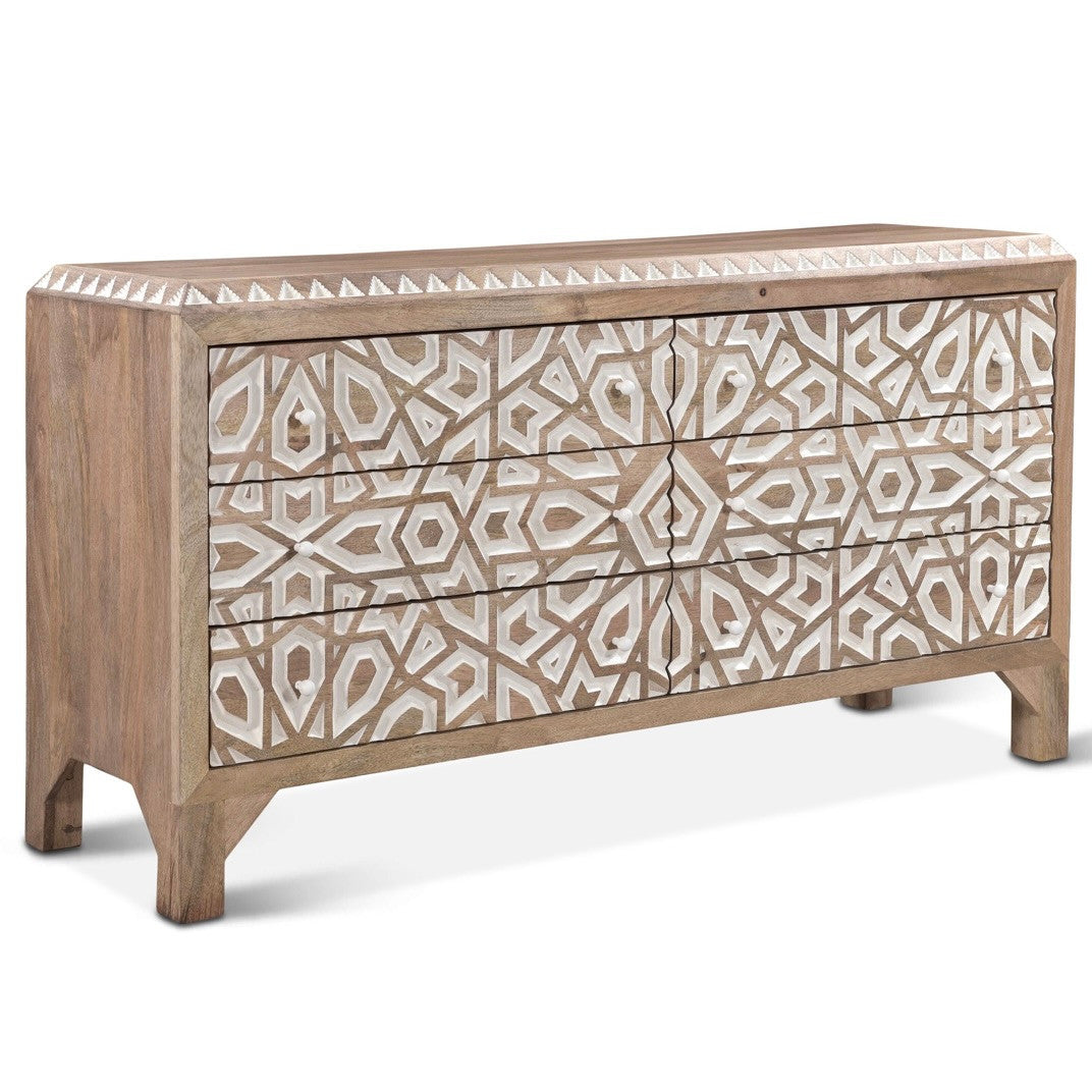 Marrakesh Solid Wood Hand-carved 6-Drawer Dresser