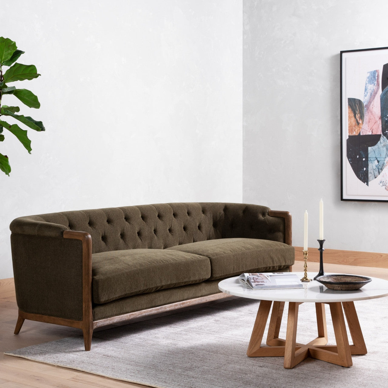 Ellsworth Sutton Olive Rolled Arm Sofa 90"