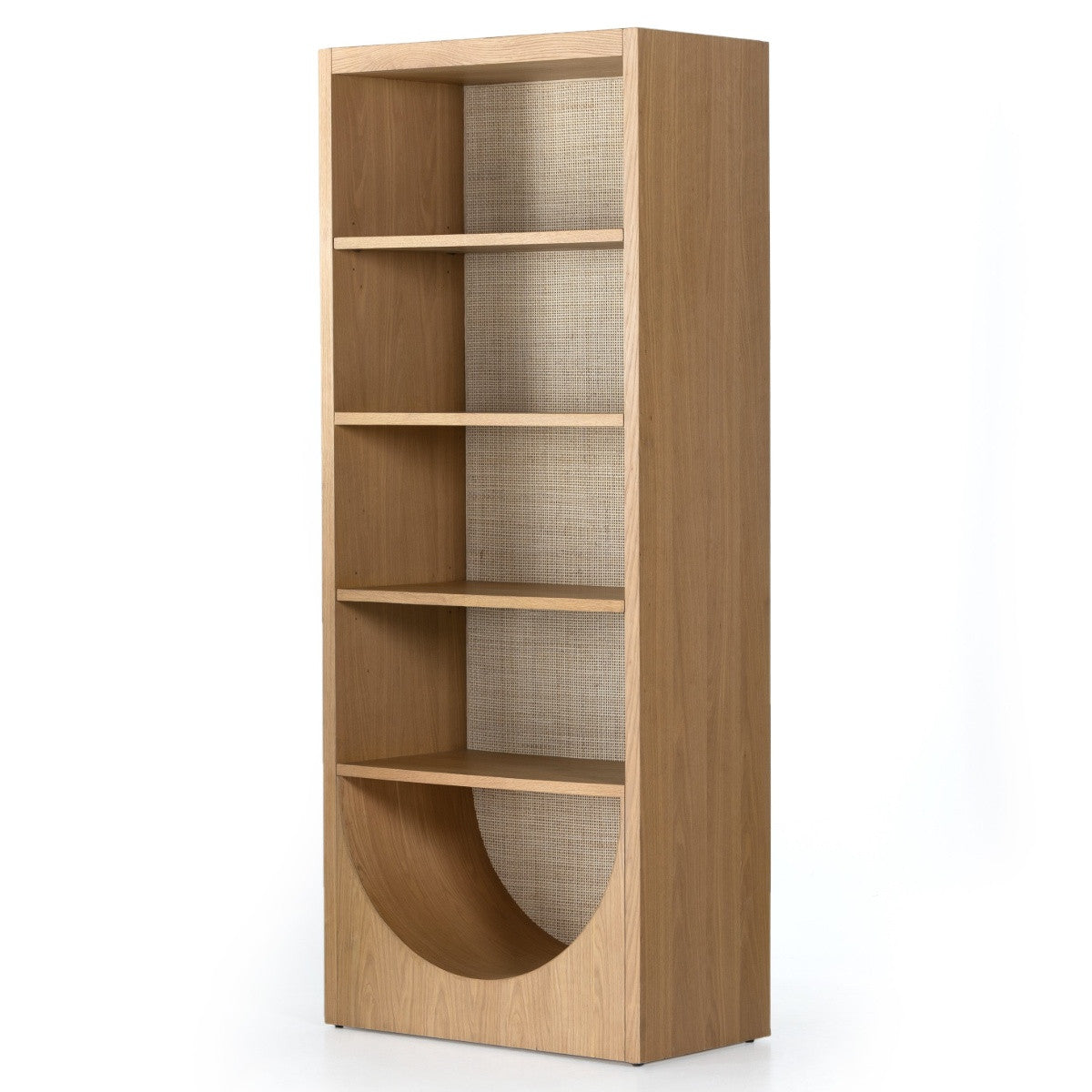 Higgs Woven Cane Back Oak Wood Bookshelf