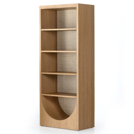 Higgs Woven Cane Back Oak Wood Bookshelf