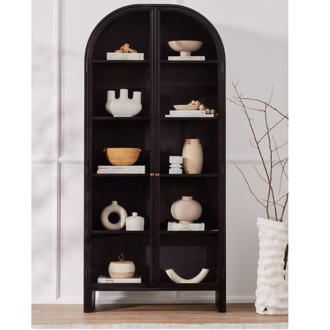 Breya Industrial Black Iron 2 Glass Doors Display Cabinet