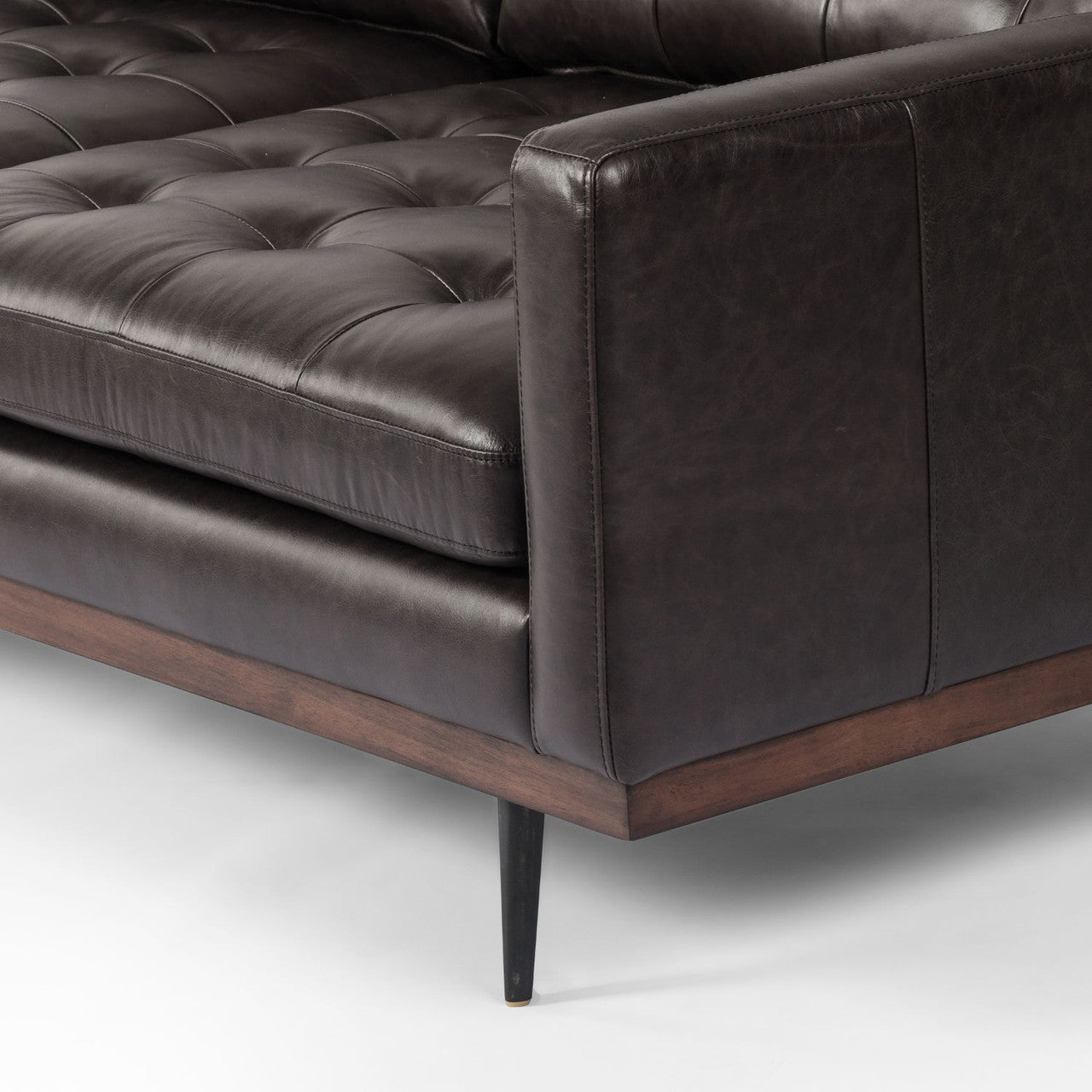Lexi Modern Tufted Black Leather Sofa 73"