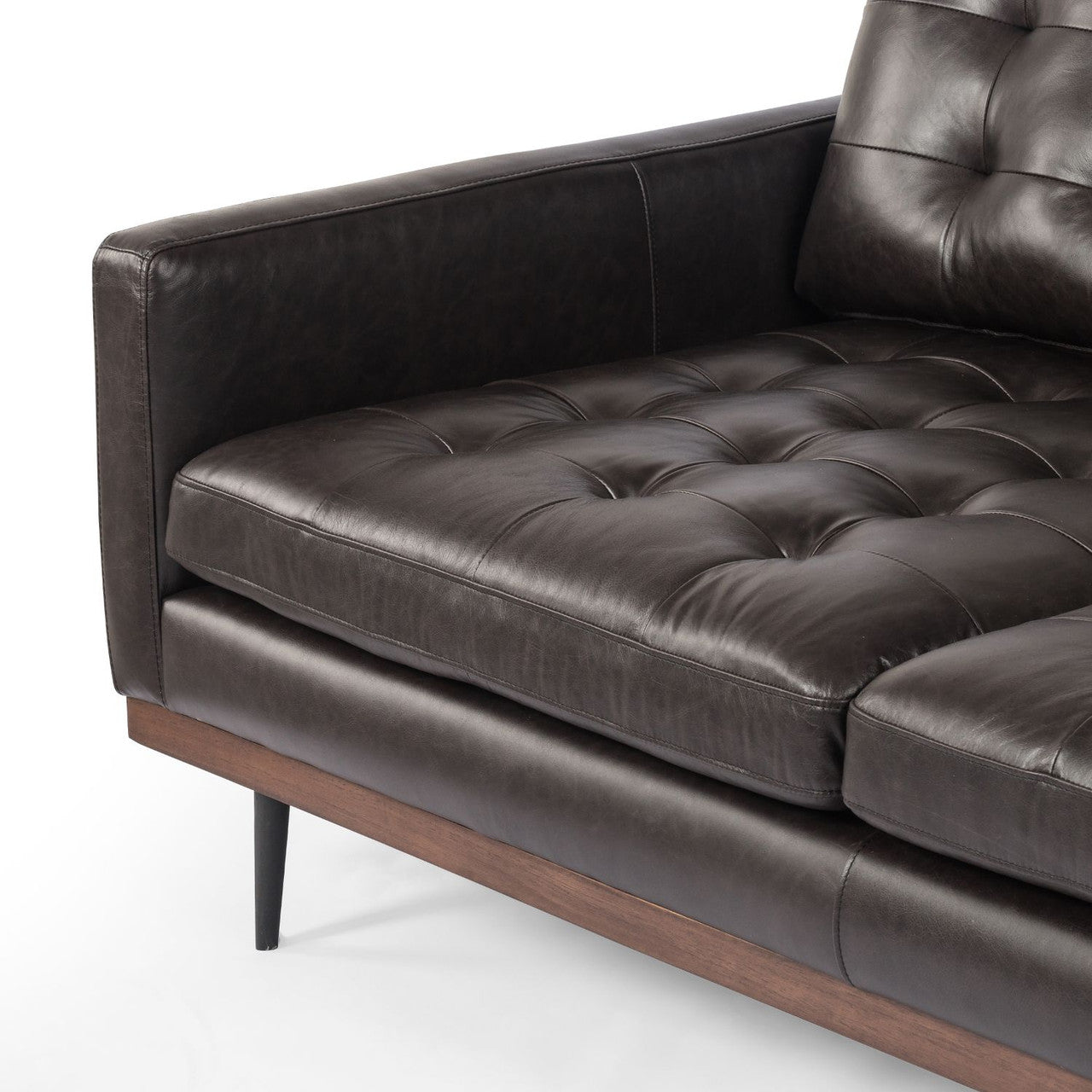 Lexi Modern Tufted Black Leather Sofa 73"