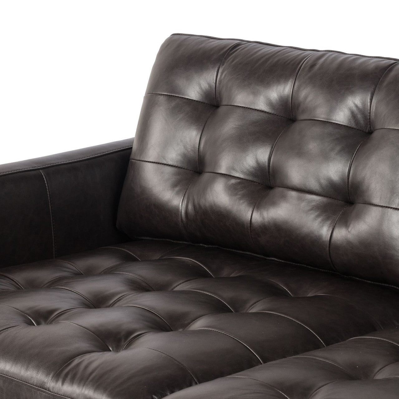 Lexi Modern Tufted Black Leather Sofa 73"