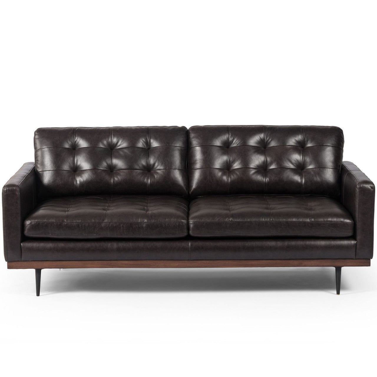 Lexi Modern Tufted Black Leather Sofa 73"