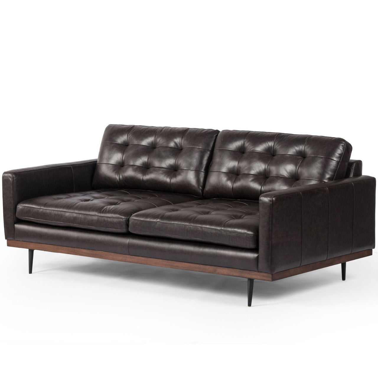 Lexi Modern Tufted Black Leather Sofa 73"