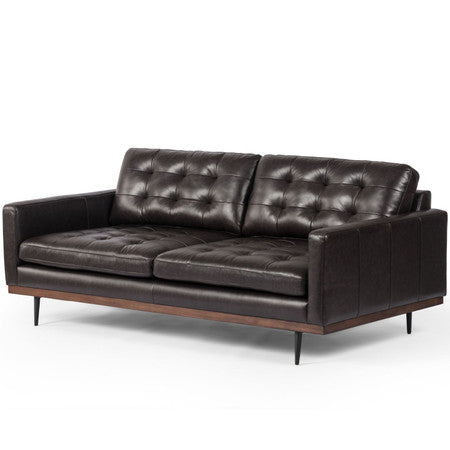 Lexi Modern Tufted Black Leather Sofa 73"