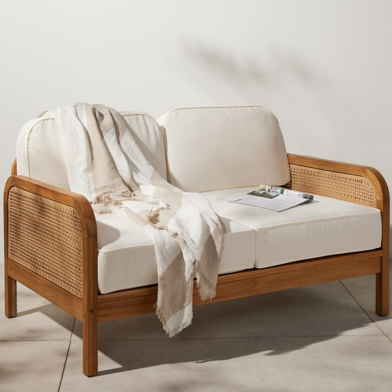 Merit Teak Wood & Woven Cane Outdoor Sofa 54"