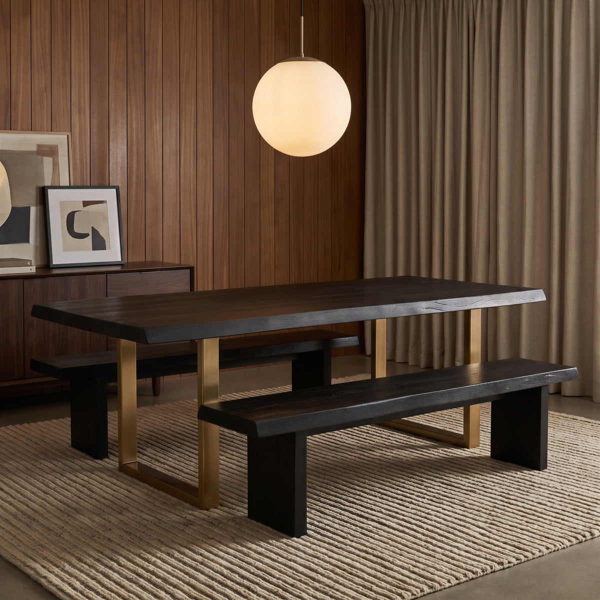 Brooks Dining Table U Base 40" x 92" Ebonized Top - Brass Base by Urbia - detail 5