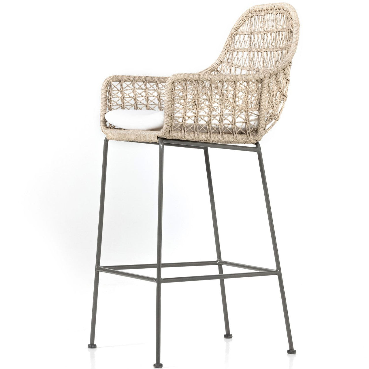 Bandera Vintage White Finish White Cushion Bar Stool