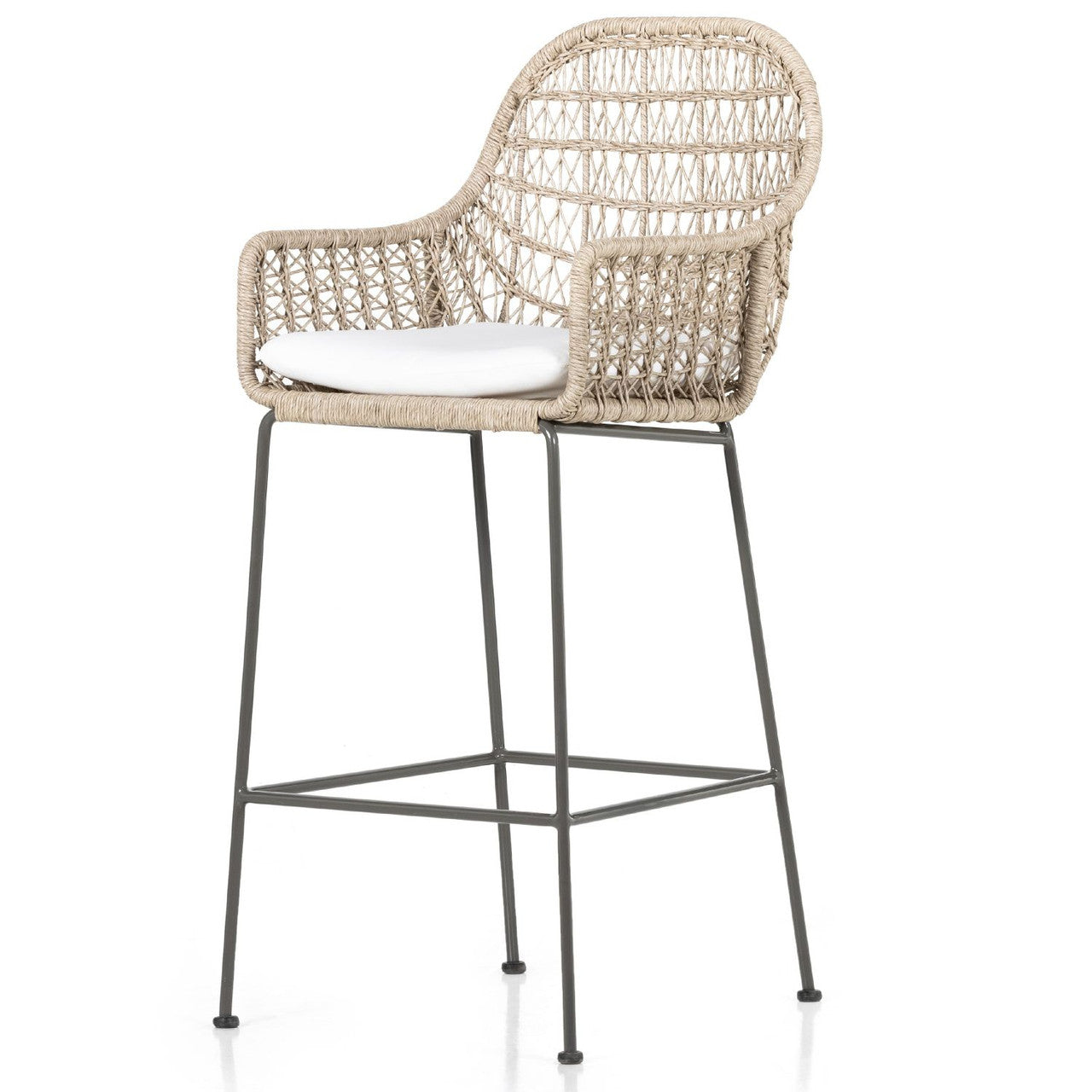 Bandera Vintage White Finish White Cushion Bar Stool