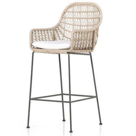 Bandera Vintage White Finish White Cushion Bar Stool