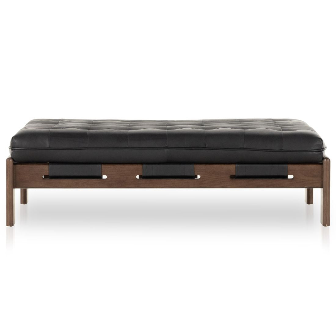 Halston Tufted Heirloom Black Leather Cocktail Ottoman