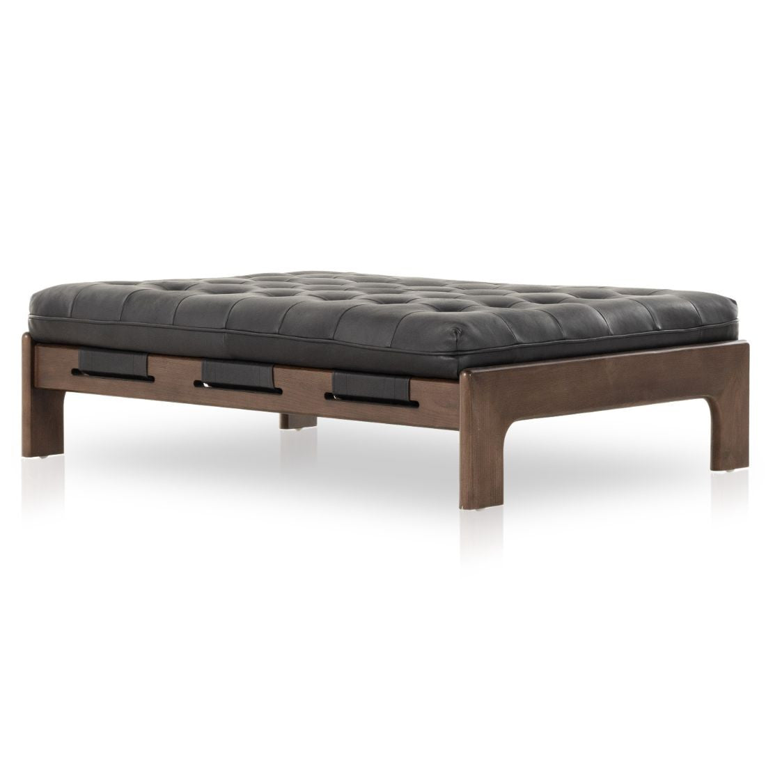 Halston Tufted Heirloom Black Leather Cocktail Ottoman