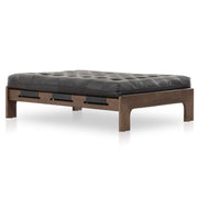 Halston Tufted Heirloom Black Leather Cocktail Ottoman