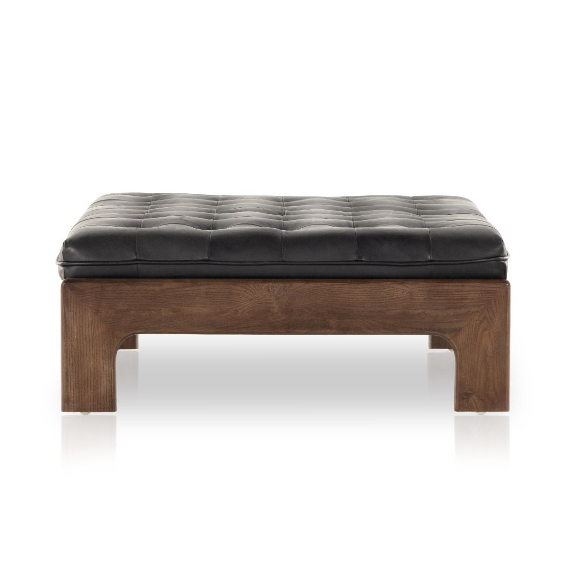 Halston Tufted Heirloom Black Leather Cocktail Ottoman